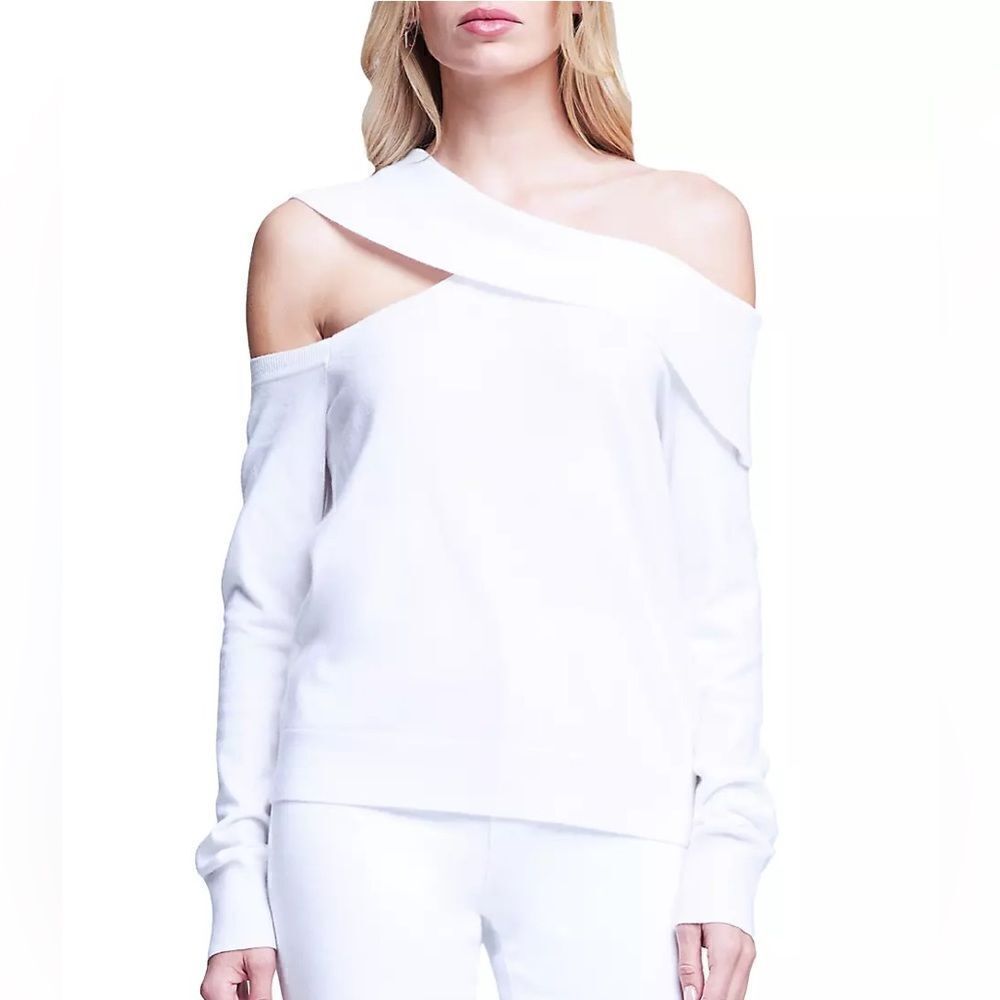 L'AGENCE NWT Minnie Asymmetric Off-The-Shoulder Knit Sweater White Size Large